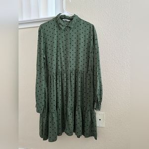 Stradivarius green polka dress